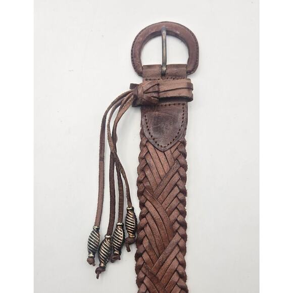 Leather Weaved Ladies Brown Genuine Made In India Belt Size Medium - Picture 5 of 7